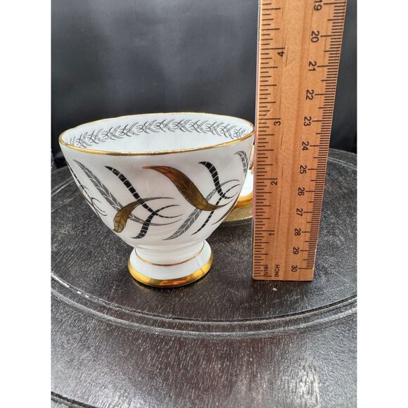 Vintage Tuscan England Bone China Teacup & Saucer Set With Gold & Black Feather - Picture 7 of 10